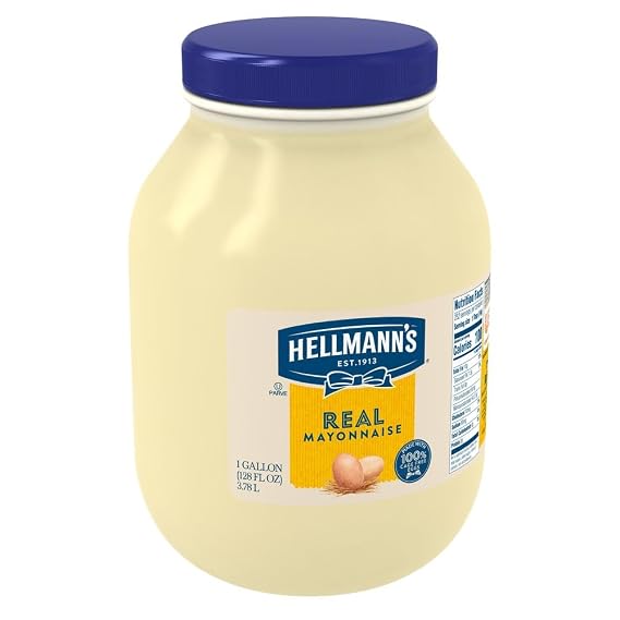 Hellmann's Real Mayonnaise Bulk 4-Pack | Creamy Mayo Gallon Jars for Food Service & Restaurants (128 oz per Jar, 4 Count Case) | Gluten-Free, Made with Cage-Free Eggs