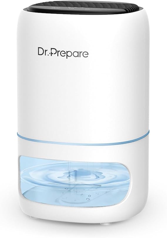 Dr. PREPARE 1000ml Dehumidifiers for Home, Small Dehumidifier for Bedroom, Ultra-Quiet, Auto Off, 3 Timer Functions, Portable Dehumidifier Remove Damp, Mold for Dorms, Offices, RVs, Garages - White