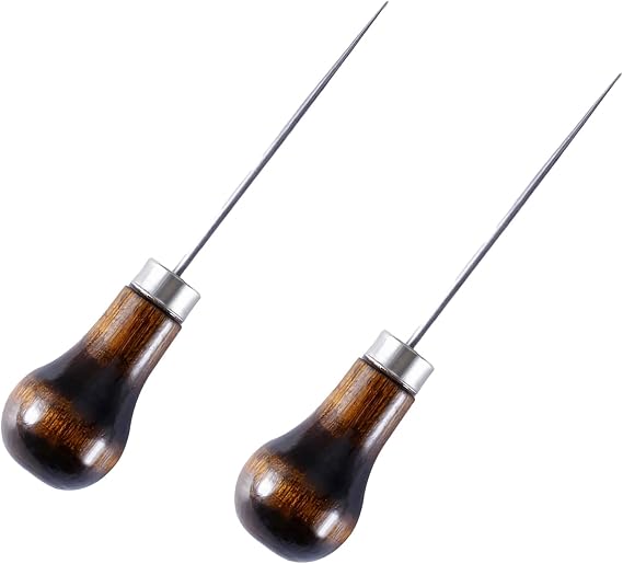 2PCS Awl,Fine Bradawl Tool Sewing Awl Tool for Crafting Tailor Gourd-Shape | for Bookbinding Leather Sewing Embroidery Beading Hole Punching DIY Handwork,Durable Pokey Braddle Stiletto Wooden Handle