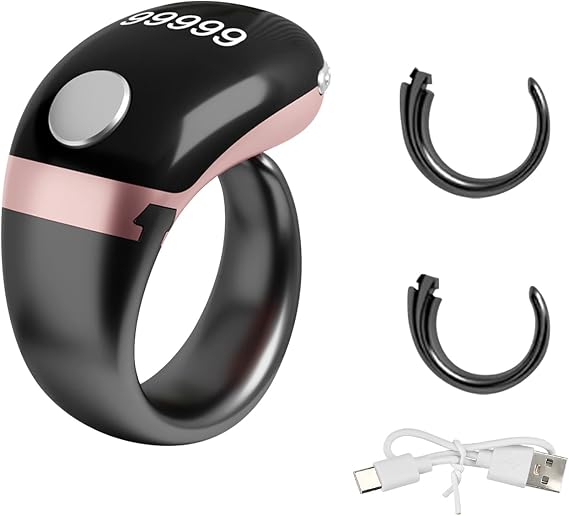 Smart Tasbih Zikr Ring, Adjustable Size(18/20/22mm), OLED Display, Type-C Charging (Rose Gold)