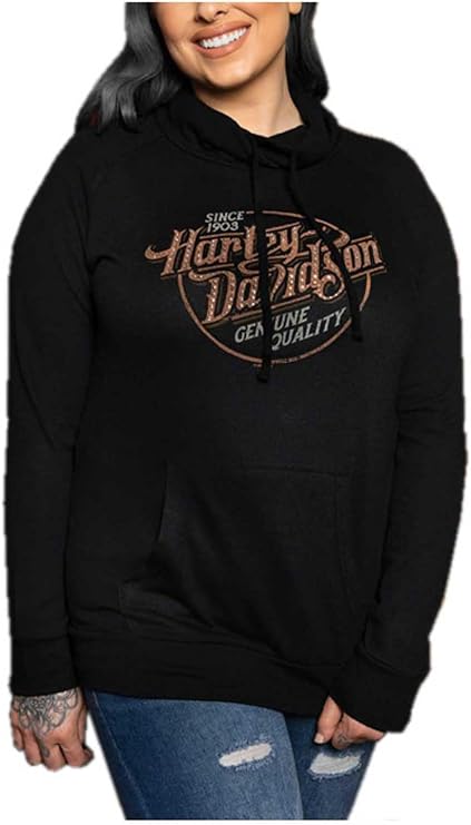 Harley-Davidson Women's Saloon Funnel Neck Pullover Fleece Hoodie - Black