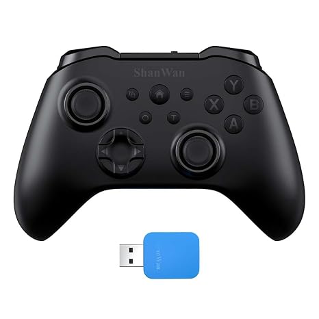 ShanWan Wireless Controller for PC, iPhone, Android, Switch, Steam, Gamepad 2.4G Bluetooth Controller with Hall Effect Trigger,Turbo,Rumble Vibration (Black)