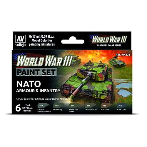 Vallejo VAL70223 AV Model Color Set-WWIII NATO Armour&Infanrty 6, 17 ml Pack of 6, White