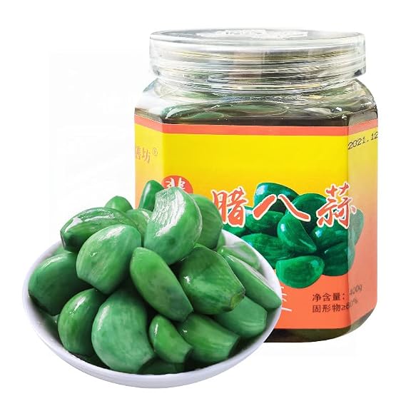 Laba Garlic, 250g/400g/pcs, Fresh Emerald Green Garlic, Sweet and Sour Garlic, garlic pickle, Pickled Vegetable, Sugar Garlic,Pickled garlic,jade garlic (400g/Can,2pcs)