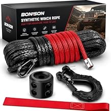 Synthetic Winch Rope Kit - 1/4'' x 50' with 10,000 lbs Breaking Strength, Included Lightweight Winch Rope Winch Stopper and Winch Hook, Easy Installation, Replacement for ATV UTV Boat Truck Winches
