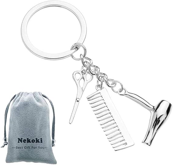 Nekoki Hairdresser Hair Dryer,Scissor,Comb Charm Pendant Keychain Keyring,Perfect for Salon Owner,or Hair Stylist Gift Jewelry Graduation Gift