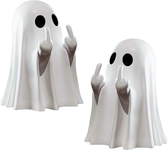 2Pcs Middle Finger Ghost Statue, Funny Spooky Halloween Decorations, Indoor Home & Bedroom Ornaments, Novelty Gift