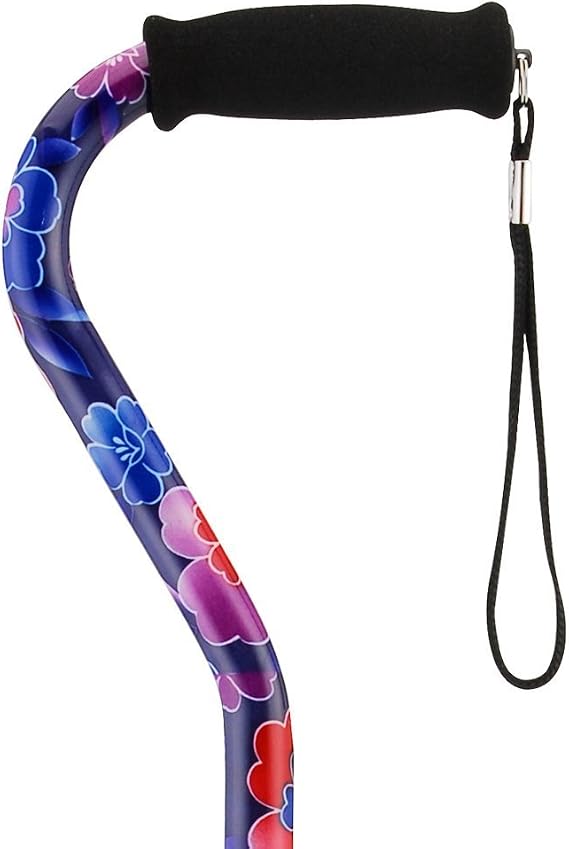 NOVA Designer Walking Cane with Offset Handle, Lightweight Adjustable Walking Stick with Carrying Strap, Maui Flowers Design