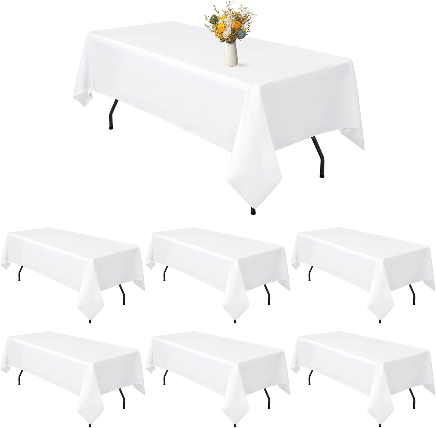 6 Packs White Rectangle Polyester Tablecloth 60 x 102 Inch Polyester Fabric Table Clothes Cover,for Indoor and Outdoor 6 Ft Rectangle Tables,Wedding,Birthday,Party,Table Decoration152X260cm
