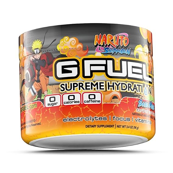 G Fuel Naruto Sage Supreme Hydration, Electrolyte Powder Mix for Energy & Focus, Sugar & Caffeine Free Supplement with Essential Vitamins & Minerals, Grapefruit WhitePeach Flavor, 3.3 oz - 30 Servings