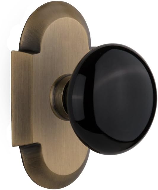 Nostalgic Warehouse Cottage Plate with Black Porcelain Door Knob, Privacy - 2.375, Antique Brass