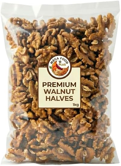 Mega Food Premium Walnut Halves 1kg – Raw, Natural & Unsalted Californian Nuts – High Protein Healthy Snack & Baking Ingredient – Resealable Bulk Bag