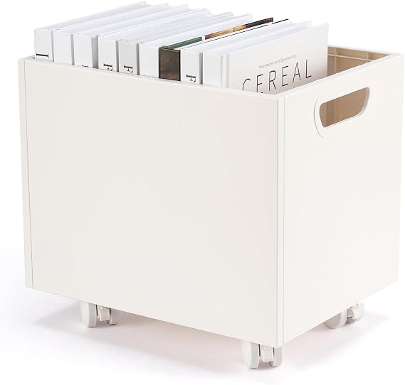 Rolling File Organizer with Wheels, Stackable Storage File Boxes, Portable Letter/Legal Size File Folder Box Book Box Document Organizer for Home Office Filing Storage Bin, White