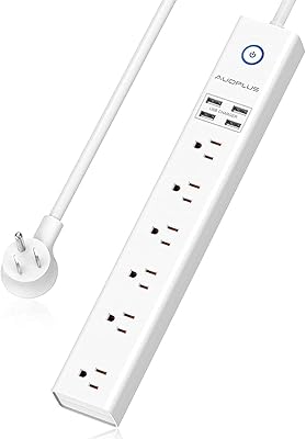 15 Ft Power Strip Surge Protector, 6 Outlets and 4 USB Ports, Flat Plug Power Strips Long Extension Cord with Overload Protection, Wall Mount for Home, Office, Dorm, ETL Listed