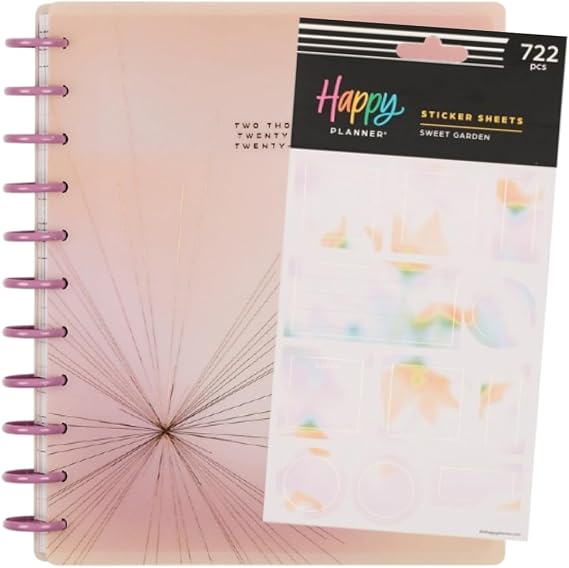 Happy Planner Disc-Bound 12-Month July 2026-June 2027 Planner Bundle with 15-Sheet Sticker Pack, Big Sized, Horizontal Layout, Gradient Glow, 2 Items