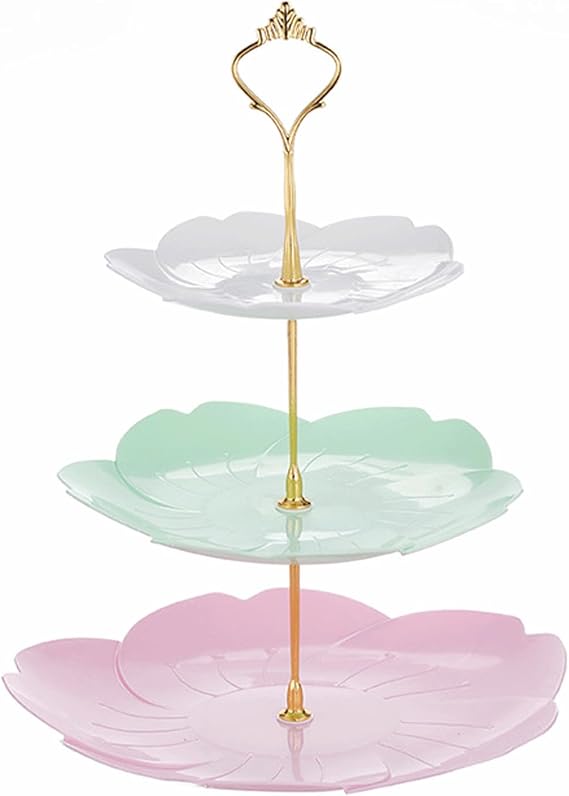 3 Tier Cupcake Stand, Plastic Serving Dessert Stand, Multi-Purpose Square Plates for Wedding,Birthday,Christmas Party and Baby Shower (Round)