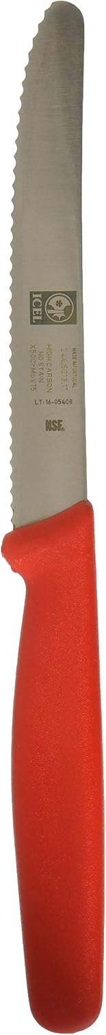 ICEL 4.25 Inch Serrated Edge Steak Knife, High Carbon German Stainless Steel Razor Sharp Blade, Textured Non-Slip Black Polypropylene Handle