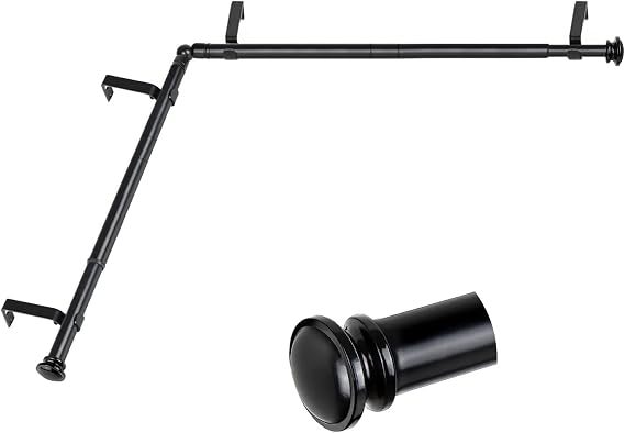 TONIAL Corner Curtain Rods for Windows, 32-86 Inch, Black, Small Cap End | Decorative Drapery Rod, Adjustable for Windows 20-82 Inch, 6/8" Diameter, 22 lbs Weight Capacity, Heavy Duty