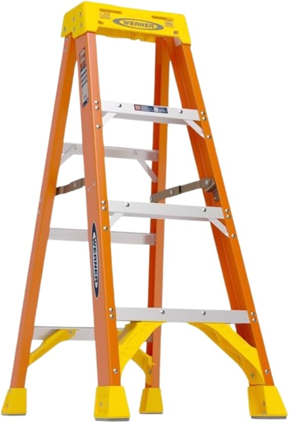 Werner 6204 stepladders, 4' Length, 19.92" Base Width, 7" Height, Orange, 4 Ft