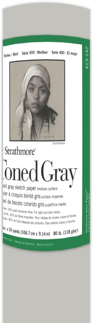 Strathmore 400 Series Sketch Paper Roll, Toned Gray, 42 inch x 10 yards - Bulk Paper Supplies for Drawing, Illustration, Art Class Students