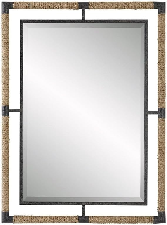 Uttermost Melville Rust Black Iron Natural Rope 28" x 38" Wall Mirror