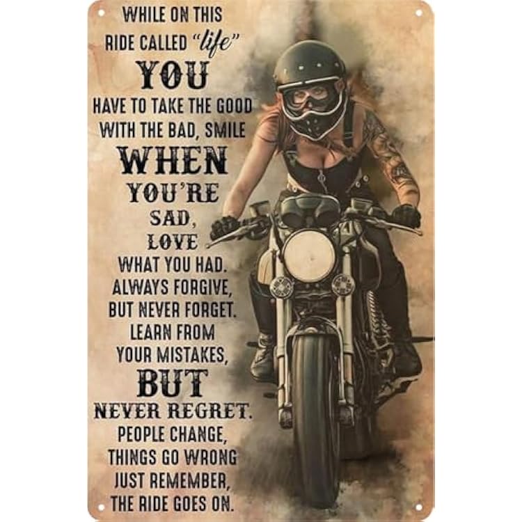 Funny Women Motorcycles While On This Ride Called Life You Have To Take The Good With The Bad Signs Wall Decor Vintage Metal Tin Sign Art Poster Fun Cafe Man Cave Bar Office Sign Gift 8x12 Inch