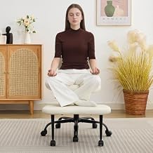 Criss Cross Legged Meditaion Chair,Exquisite Home Office Furniture,Ergonomic Kneeling with Lumbar Support and Adjustable Height Stool,for ADHD Adults,Teddy Fabric (White, Faux Leather)