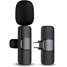 Wireless Lavalier Microphone for Android, Smartphones, Lapel Microphone for Video Recording, Clip on Wireless mic for Podcast, Interview, YouTube, Vlog, Live Streaming (1 Mic - USB-C, Black)