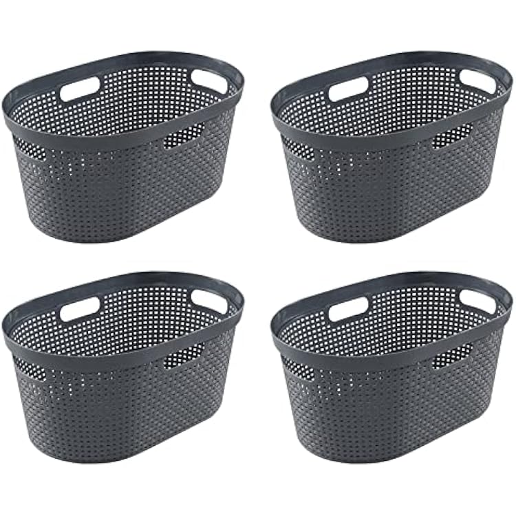 Vababa 4 Pack 40 Liter Plastic Laundry Basket with Cut-Out Handles, Gray