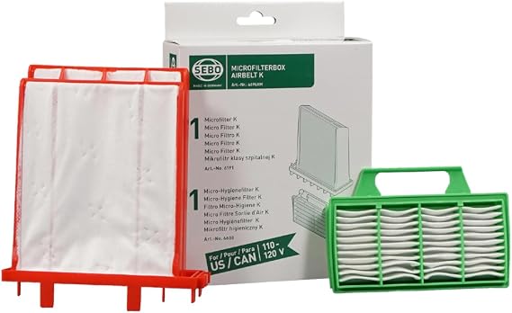 SEBO 6696ER Microfilter Box - Suitable For All K Cylinder Cleaners Includes 1 pre motor micro filter and 1 exhaust micro filter