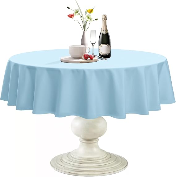 Softalker Round Tablecloth, Waterproof & Stain Resistant Table Cloth Wrinkle Free Fabric Washable 210GSM Polyester Table Cover for Spring/Party/Outdoor - 48 inch,Baby Blue