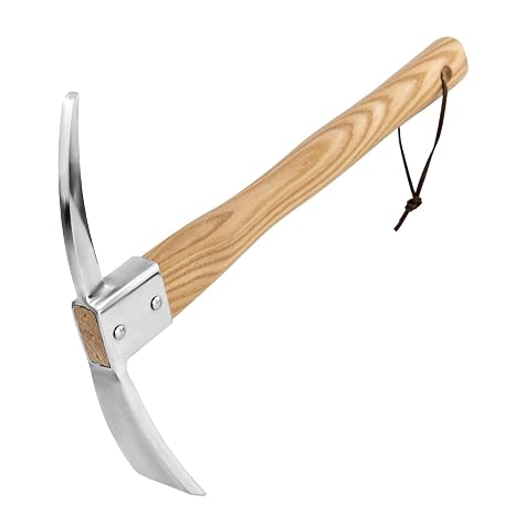 Stainless Steel Pick Axe Mattock, with Wooden Handle Garden Hoe for Gigging, Loosening Soil, Gardening, Camping, Planting Vegetables and Flowers Hoe Garden Tool