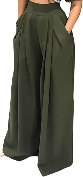 LKOUS Women's Palazzo Long Pants for 2026 Casual Solid Color High Waist Wide Leg Work Pants