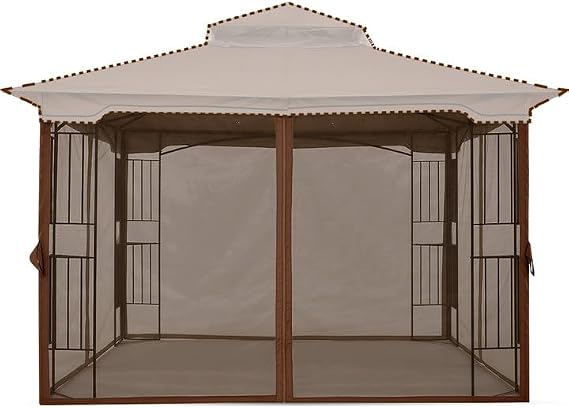 MASTERCANOPY Mosquito Screen Walls for Gazebo, 10x10 ft, Coffee | 4 Mesh Panels, Mosquito Netting, Fire-Retardant, Fits L-GZ436PFB/L-GZ136PST