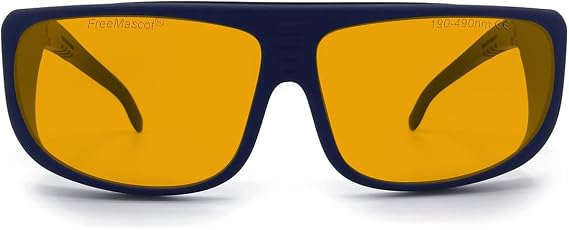 FreeMascot Professional OD 6+ 190nm-490nm Wavelength Violet/Blue Laser Safety Glasses for 405nm, 445nm, 450nm,473nm Laser