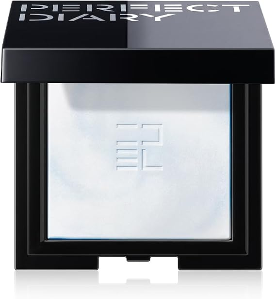 PERFECT DIARY Perfect Diary Face Powder, Pressed Powder, Beauty Serum Blend, Blue, 0.1 oz 3 g | Portable Mini Size Anti-Sebum Glaze Pore Cover Anti-Collapse Raw Skin Powder Translucent Blue Ring Setting Powder