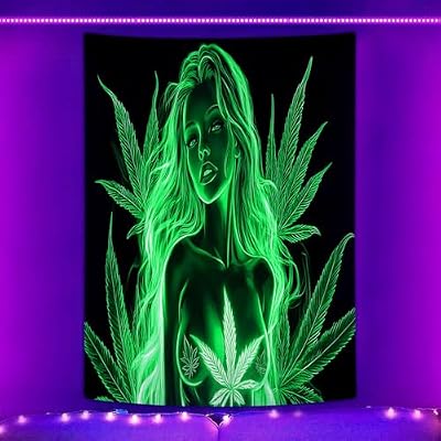 Bcsewcg Blacklight Art - Green Tapestry Wall Hanging, UV Glow in the Dark Poster for Adults Room Bedroom Dorm Wall Decor