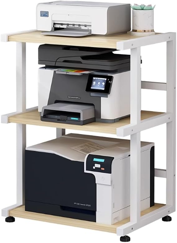 YVYKFZD 3 Tiers Printer Stand, Floor-Standing Printer Table, Large Printers Shelf with Storage Shelf, Heavy Duty Printers Rack, for Media Player Scanner Books(Wood,56.6x38x73cm)