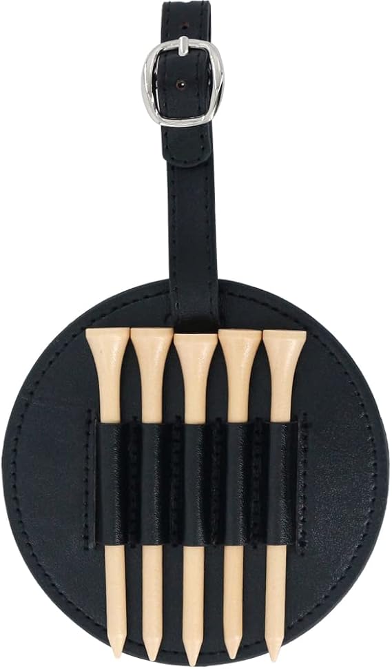 Leather Golf Tees Holder with 5 PCS Wooden Golf Tees 3-1/4 Inch Hook to Golf Bag Belt Clip for Golf Bag