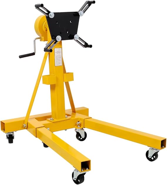 Folding Engine Stand-1500lbs, Geared Rotating Head, 360Adjustable Mounting Head, Yellow