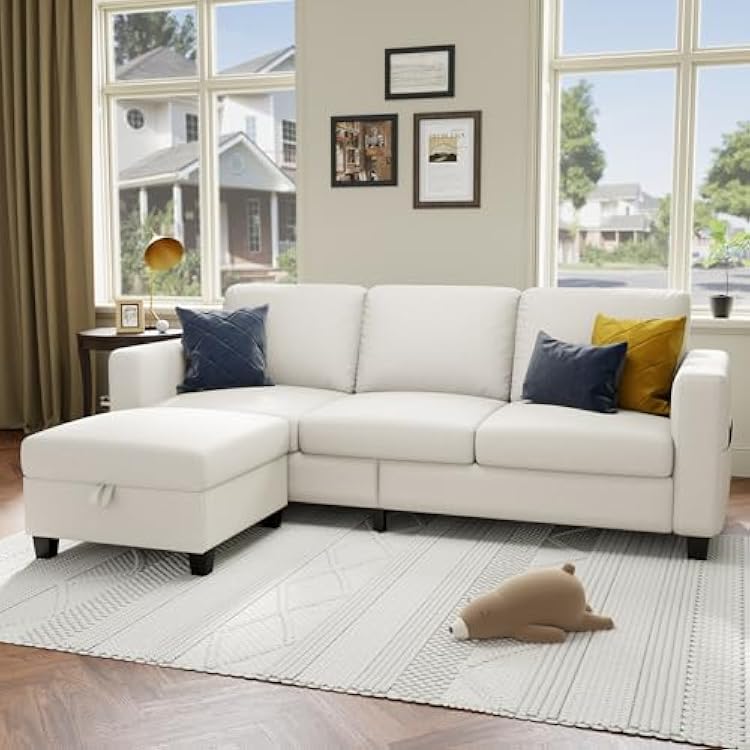 Sectional Sofa Couches for Living Room - 78L Shaped Beige Linen Couch-Pet Friendly Modular 3-Seater Convertible Sofas-Washable Covers-Suitable for The Living Room, Apartment or Bedroom