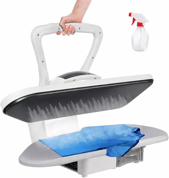 Steam Press for Clothes - 1600W Automatic Iron Press Machine with 1L Tank, 5 Fabric Modes, AI Voice Alerts, Overheat Protection - Large Ironing Surface for Home Use, White
