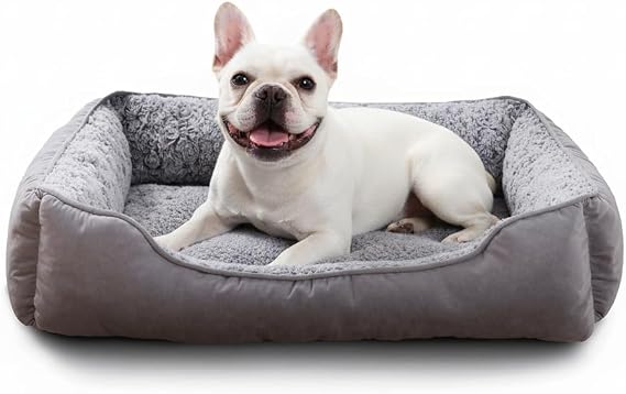 Oiilores Medium Dog Sofa Bed Washable, Soft Plush Calming Beds with Non-Slip Bottom - Anti-Anxiety Rectangle Puppy Mat (75 x 55 cm, Grey)