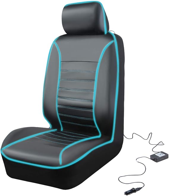 CAR PASS Waterproof Car Seat Covers with LED Light, Piping Lights Up with Music,Airbag Compatible with USB Connection, Fit Most Car, Truck, SUV, Van,Black,1 Piece