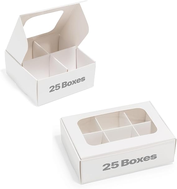 Mini Truffle Boxes - White | VERY SMALL Treats - Window and Dividers | 5 x 3.5 x 1.57 Inches PLUS 3.5 x 3.5 x 1.57 Inches | Pack of 25 Each BUNDLE