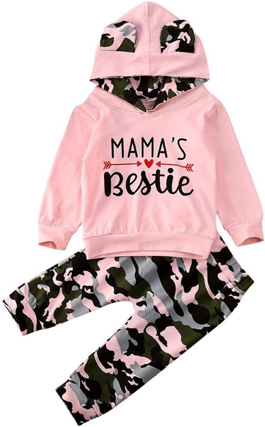 FYBITBO 2Pcs Baby Girls Fall Winter Clothes Mamas Bestie Hoodie Sweatshirt Tops & Camo Pants Outfits Clothing Sets