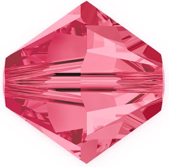 100pcs Authentic Preciosa 4mm (0.16 Inch) Small Faceted Bicone Crystal Loose Beads India Pink Compatible with Swarovski 5301/5328 for DIY Jewelry Making Pre-B454