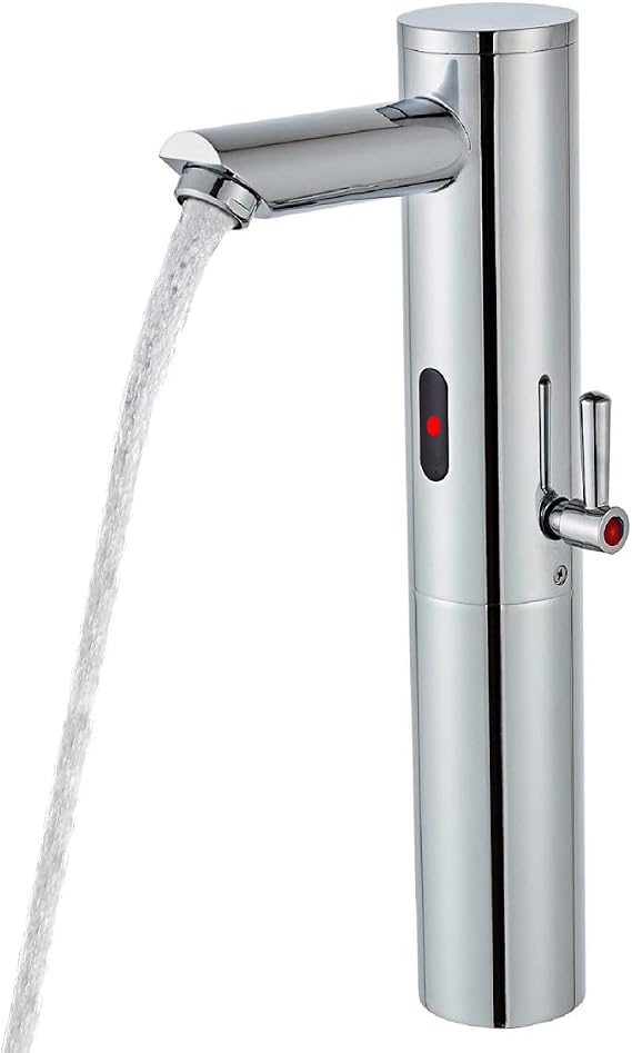Automatic Touchless Bathroom Sink Faucet Tall Body Motion Activated Sensor Hands Free Commercial Brass Faucets Adjustable Cold Hot 1 Hole Single Handle Basin Vessel Auto Water Mixer(Chrome)