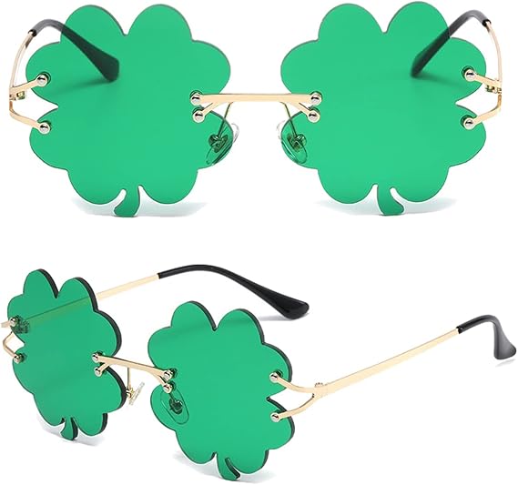 St. Patricks Day Irish Shamrock Sunglasses Green Four Leaf Clover Leprechaun Costume Glasses Party Favors Eyewear