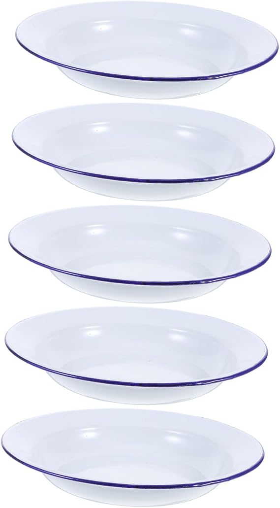 Zerodeko 5pcs Vintage Round Enamel Hot Pot Plates Stackable Enamel Dinnerware for Appetizers Easy to Clean Retro Style Serving Dishes for Home Gatherings for Snacks and Meals
